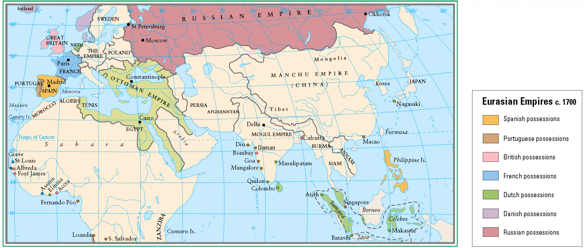 1700 19. Mogul Empire на карте. Авразия. France Empire in 1700. От империи к Евразии.
