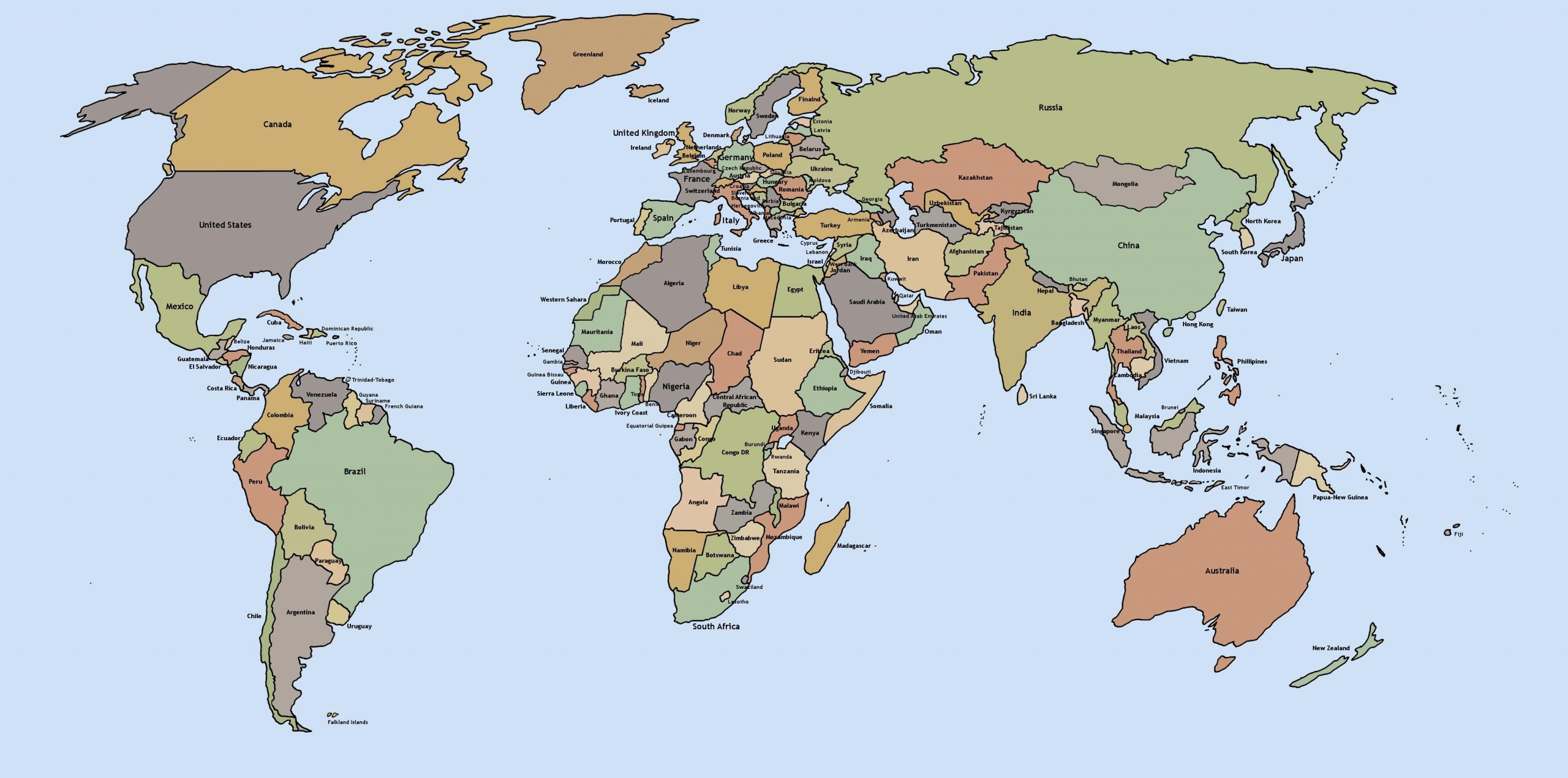 printable-world-map-political - Uydu Harita